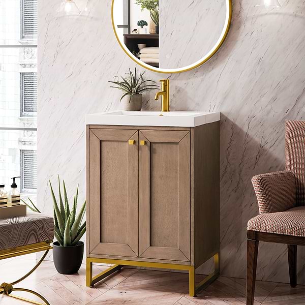 James Martin Vanities Chianti Whitewashed Walnut 20" Single Vanity with Gold Hardware without Top