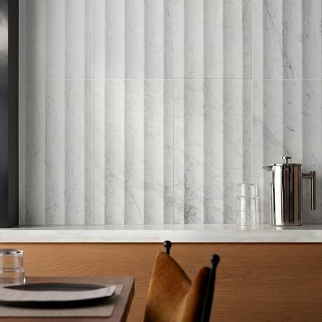 Stonework Fluted Carrara White 12x24 3D Honed Marble Tile