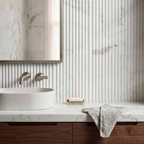 Stonework Peak Alaska White 12x24 3D Satin Marble Tile