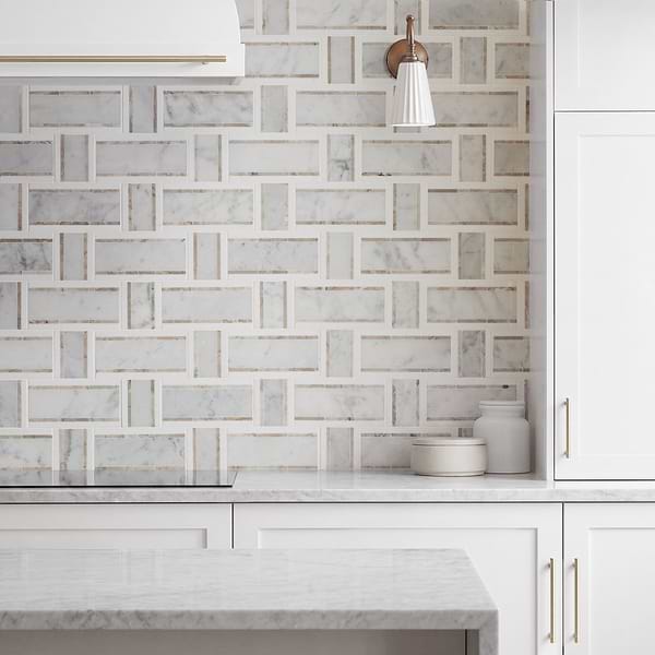 Esplanade Bianco Carrara and Thassos Polished Marble Mosaic Tile