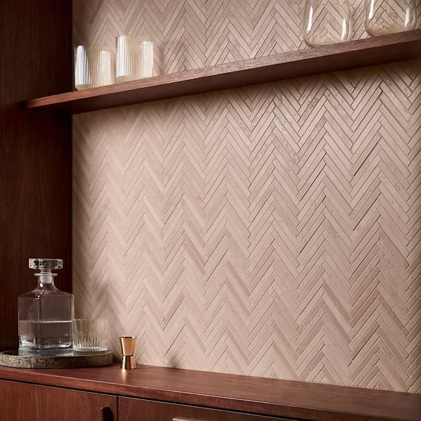Rosa Perlino 1.5x4 Herringbone Brushed Marble Mosaic Tile