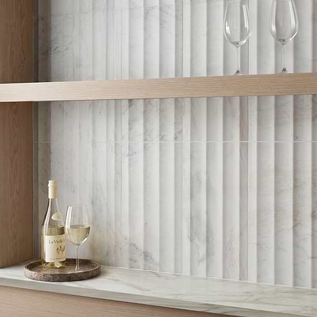 Stonework Fluted Alaska White 12x24 3D Honed Marble Tile