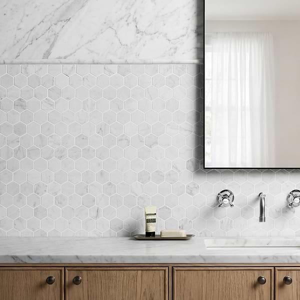 Bianco Carrara 2" Hexagon Honed Marble Mosaic Tile