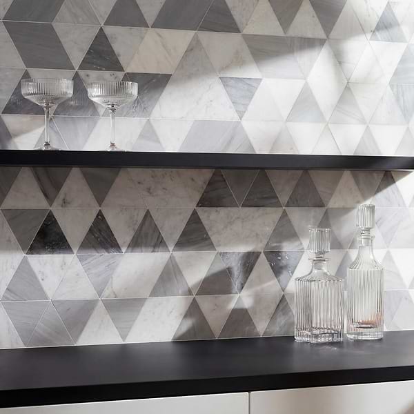 Prism Grana Gray Polished Marble Mosaic Tile