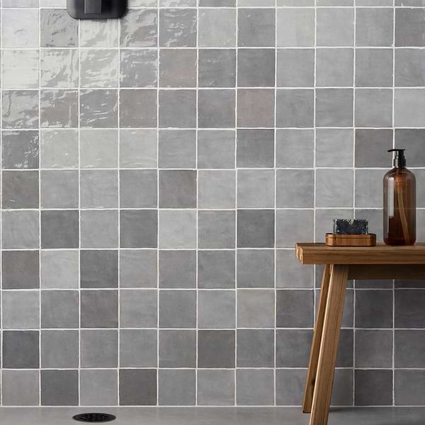 Portmore Gray 4x4 Glossy Ceramic Tile in Gray, View 2, open zoomed image