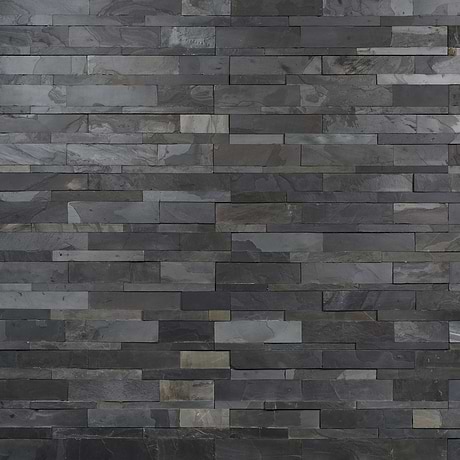 Tenerife Midnight Black 6x24 Splitface Slate Stacked Stone Tile