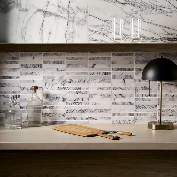 Lilac Premium 1x6 Stacked Honed Marble Mosaic TIle