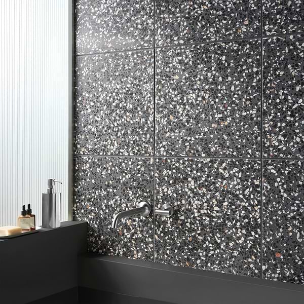 True Terrazzo Domino Gray 16x16 Polished Terrazzo Tile