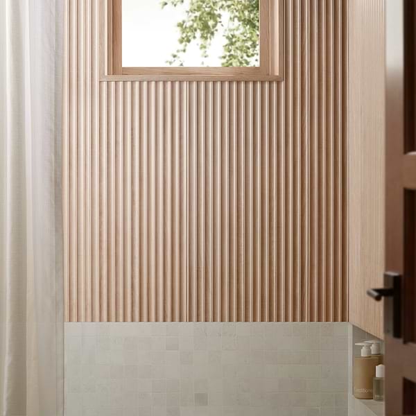 Arket Honey Brown 18x48 Fluted Wood Look Matte Ceramic Tile