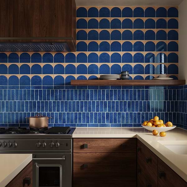 Essa Blue 2x6 Terracotta Look Polished Porcelain Tile in Blue, View 3, open zoomed image