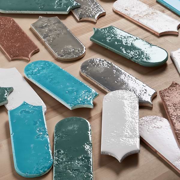 Corali Turquoise Blue 3x9 Textured Fish Scale Glossy Ceramic Tile