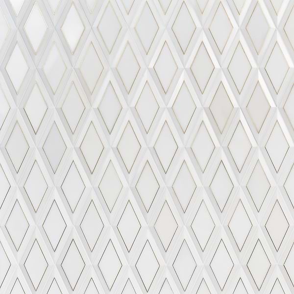 Basque White Jade Brass Inlay 6x12 Beveled Polished Marble Tile