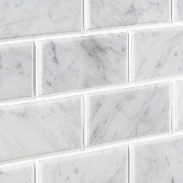 Carrara White 2x4 Beveled Marble Polished Mosaic Tile
