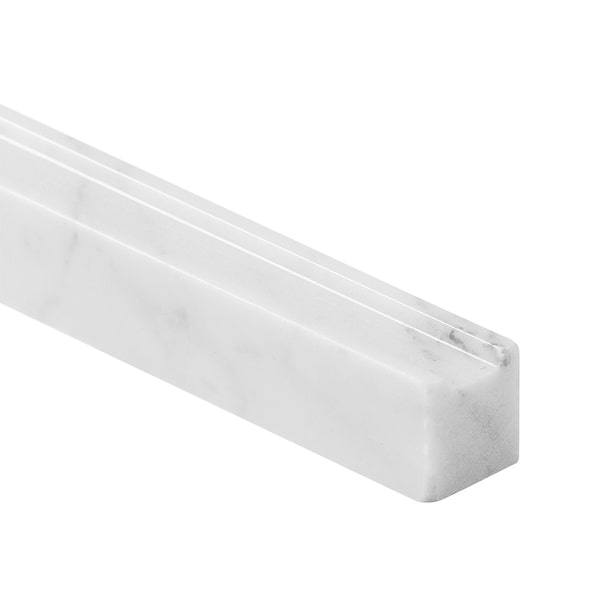 Bianco Carrara Groove 1x12 Polished Marble Pencil Liner in White, View 3, open zoomed image