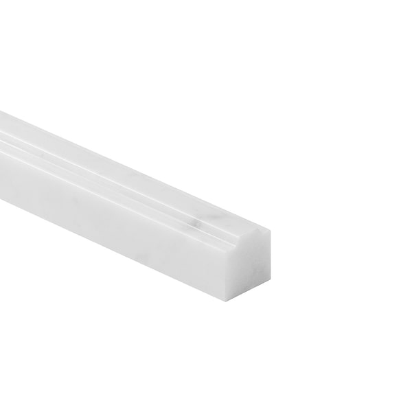 Bianco Carrara Novel 1x12 Polished Marble Pencil Liner in White, View 3, open zoomed image