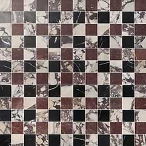 Calacatta Viola Premium and Red Bordeaux and Black 4x4 Honed Marble Checkerboard Mosaic Tile