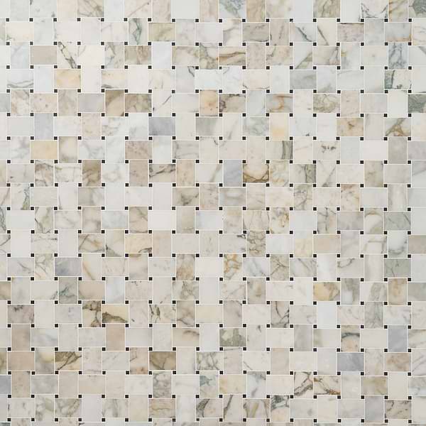 Calacatta Verde Premium 2x3 Basketweave Honed Marble Mosaic Tile
