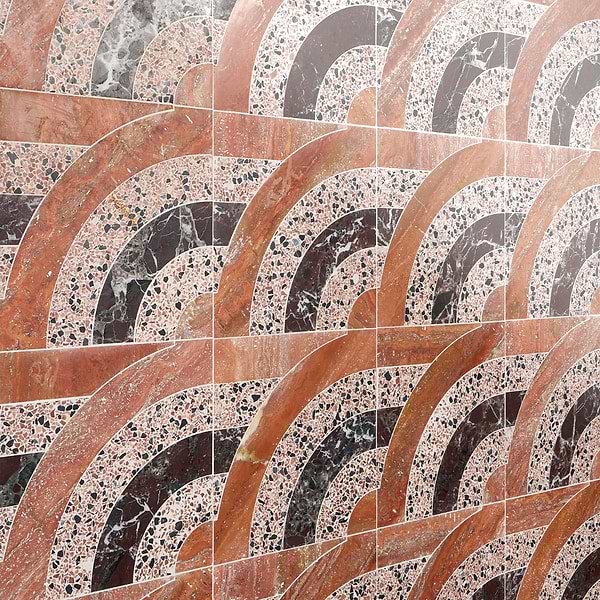 Elizabeth Sutton Arc Horizontal Canyon Terracotta 12x12 Honed Marble and Terrazzo Mosaic Tile