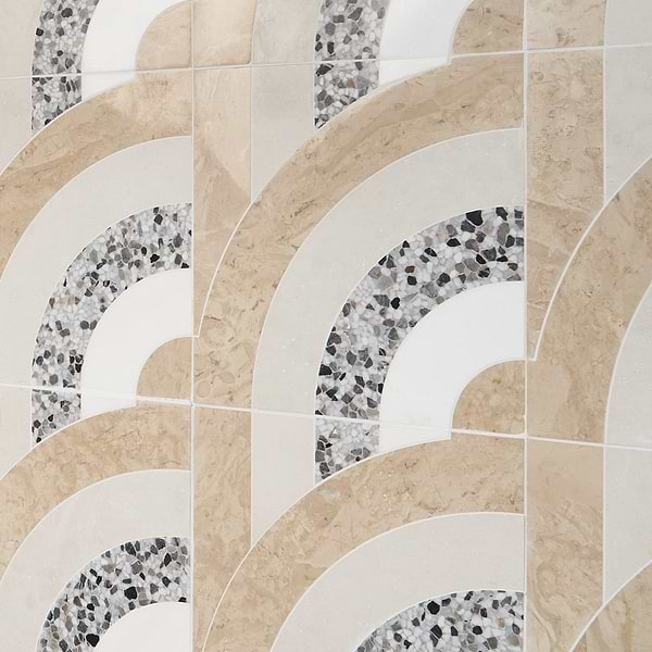 Elizabeth Sutton Arc Vertical Desert Beige 12x12 Honed Marble and Terrazzo Mosaic Tile