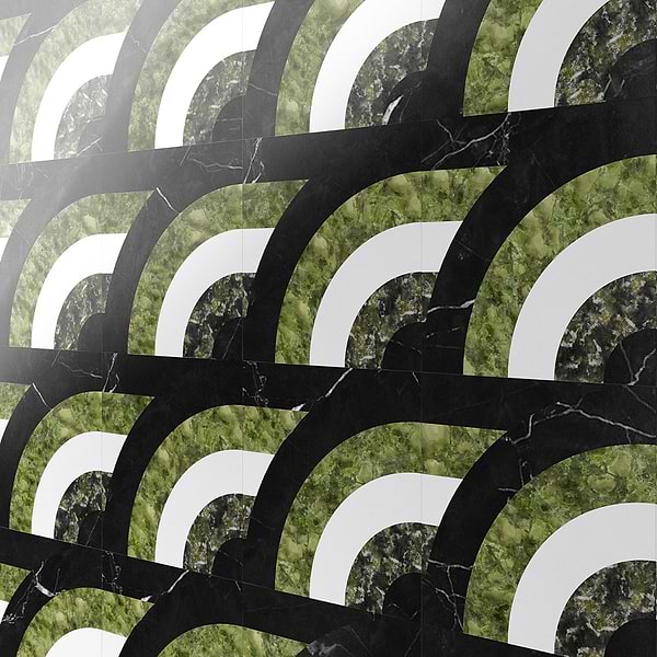 Elizabeth Sutton Arc Horizontal Soul Green & Black 12x12 Polished Marble Mosaic Tile