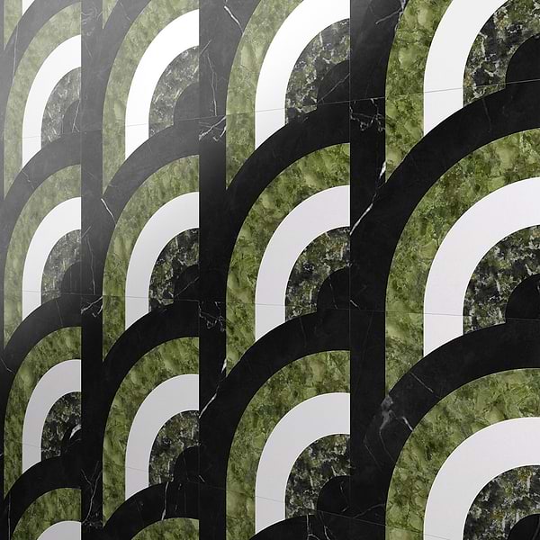 Elizabeth Sutton Arc Vertical Soul Green & Black 12x12 Polished Marble Mosaic Tile