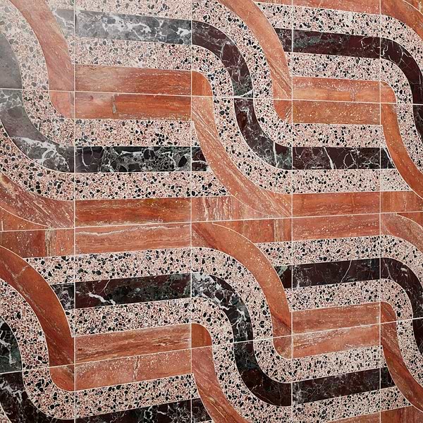 Elizabeth Sutton Arc Interlock Canyon Terracotta 12x12 Honed Marble and Terrazzo Mosaic Tile