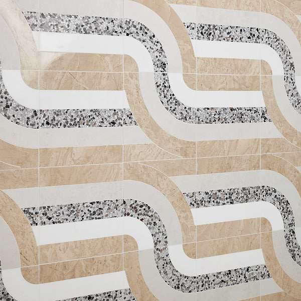 Elizabeth Sutton Arc Interlock Desert Beige 12x12 Honed Marble and Terrazzo Mosaic Tile