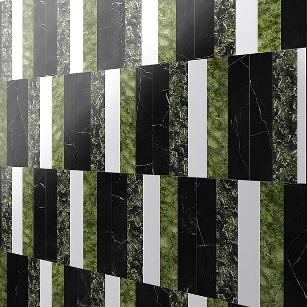 Elizabeth Sutton Arc Offset Linear Soul Green & Black 12x12 Polished Marble Mosaic Tile