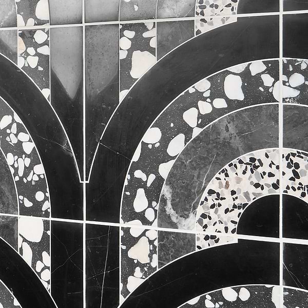 Elizabeth Sutton Arc Semi-Circle Noir Black & White 12x12 Honed Marble and Terrazzo Mosaic Tile