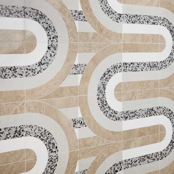 Elizabeth Sutton Arc Wave Desert Beige 12x12 Honed Marble and Terrazzo Mosaic Tile