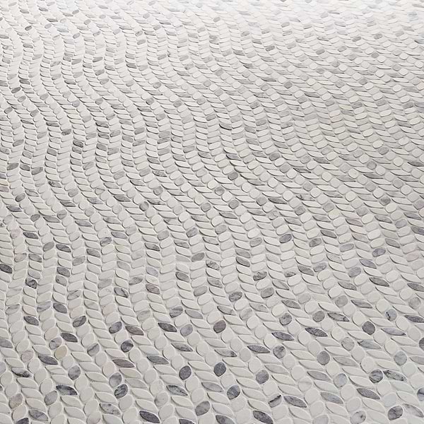 Dova Lilac Tumbled Waterjet Marble Mosaic Tile in White, Purple, View 3, open zoomed image