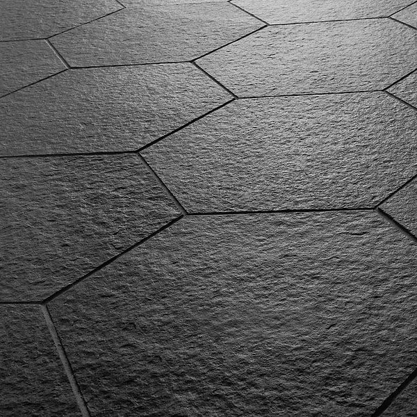 Pietra Basalt Black 10" Hexagon Flamed and Brushed Basalt Tile
