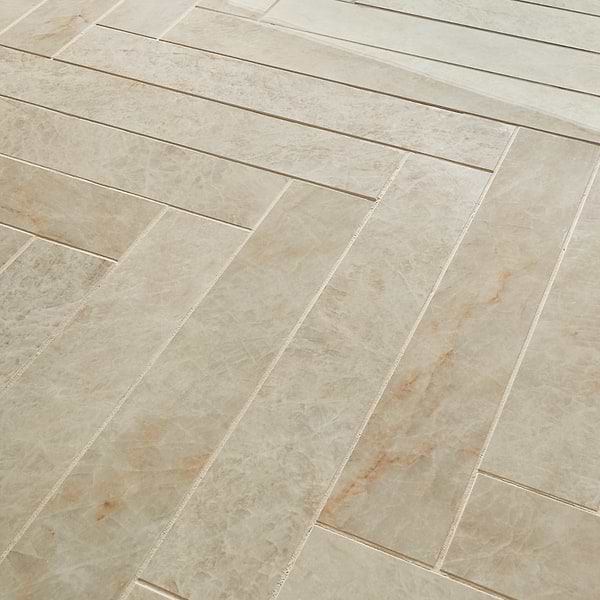 Grand Taj Mahal Fawn Beige 4x24 Stone Look Polished Porcelain Tile in Beige, View 3, open zoomed image