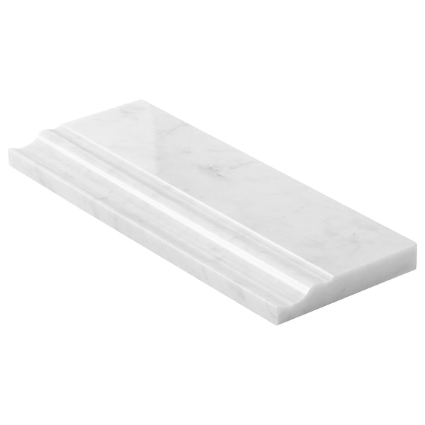 Bianco Carrara 5x12 Polished Marble Base Molding in White, View 3, open zoomed image