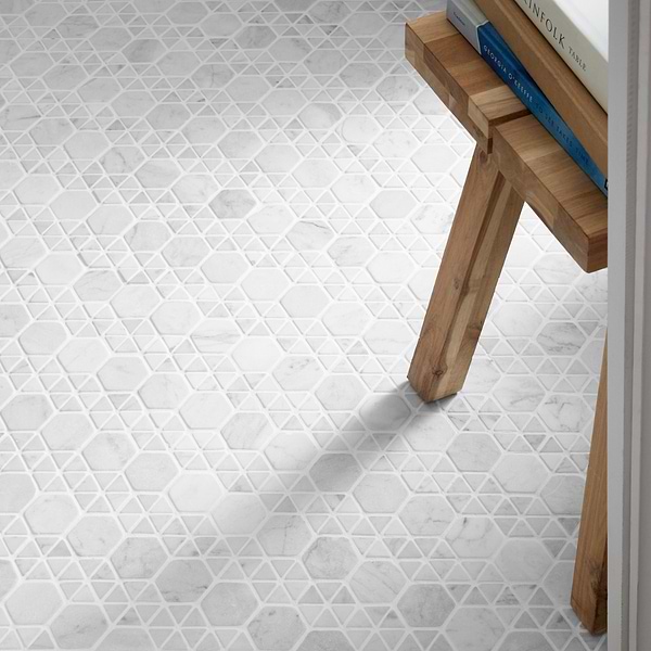 Aspekt Bianco Carrara 2" Hexagon Honed Marble Mosaic Tile