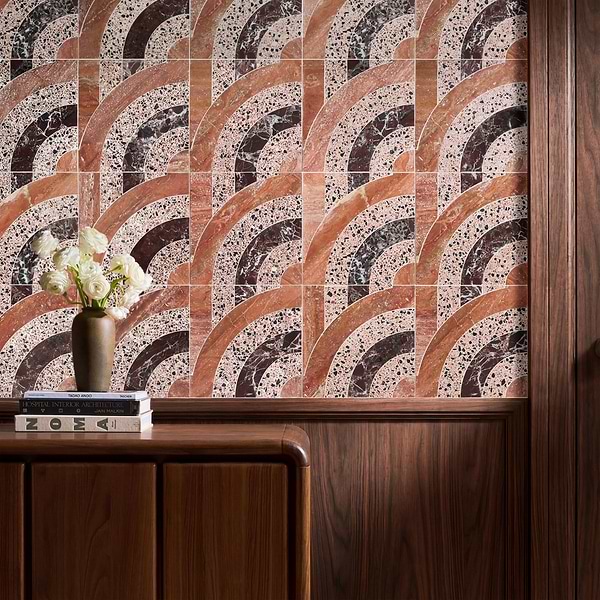 Elizabeth Sutton Arc Vertical Canyon Terracotta 12x12 Honed Marble and Terrazzo Mosaic Tile