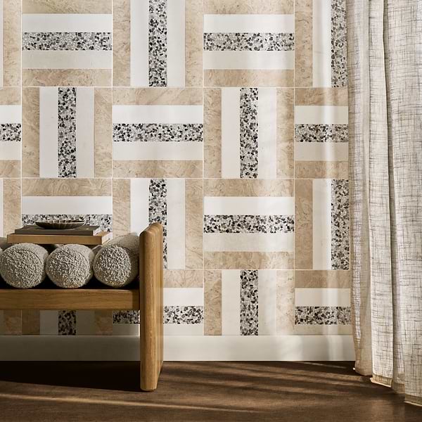 Elizabeth Sutton Arc Weave Desert Beige 12x12 Honed Marble and Terrazzo Mosaic Tile