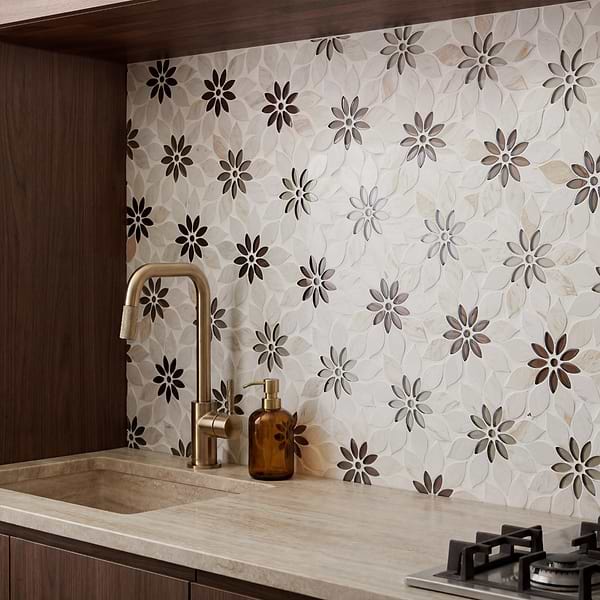 Wildflower Pale Oak Wooden Beige and Glass Marble Polished Tile