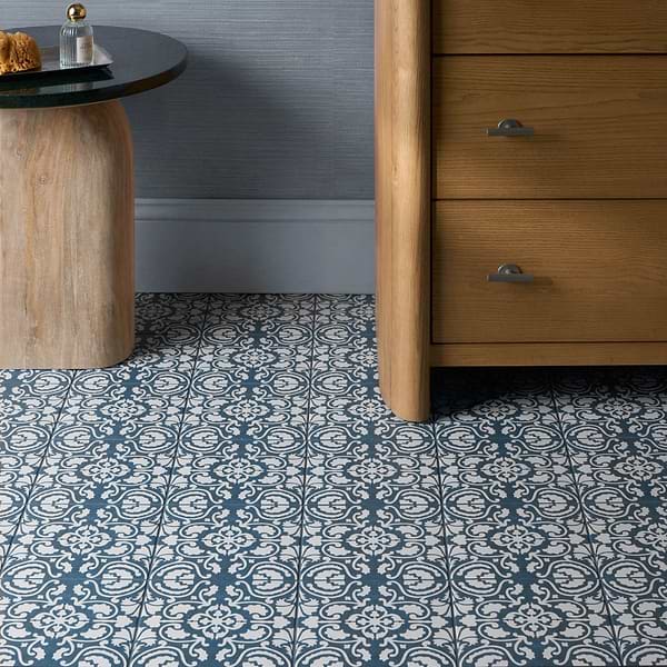 Elowynn Haven Marina Blue 8x8 Matte Porcelain Tile by Kravet in Blue, White, View 3, open zoomed image
