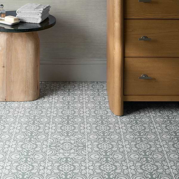 Elowynn Haven Seafoam Green 8x8 Matte Porcelain Tile by Kravet in Green, White, View 3, open zoomed image