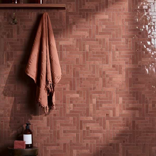 Zelora Chestnut Brown Herringbone Ceramic Mosaic Tile