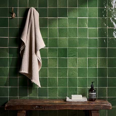 Zelora Forest Green 4x4 Zellige Look Glossy Ceramic Tile