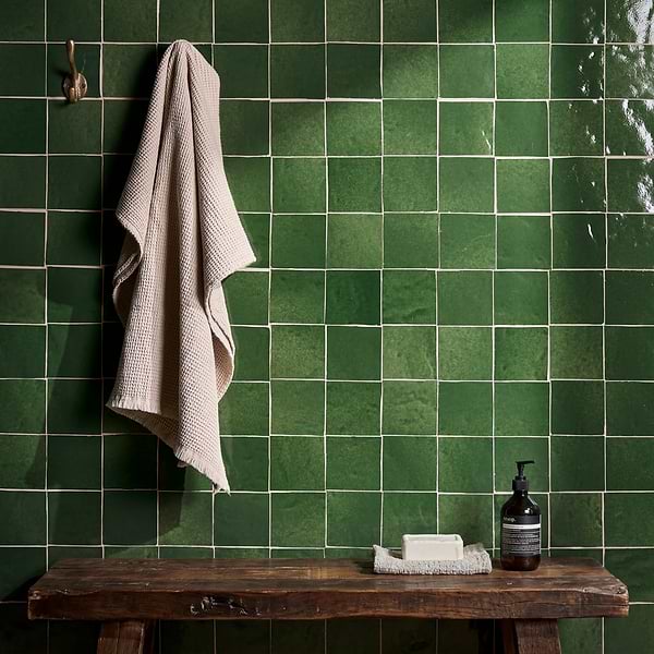 Zelora Forest Green 4x4 Zellige Look Glossy Ceramic Tile