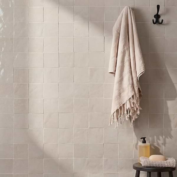 Zelora Linen Beige 4x4 Zellige Look Glossy Ceramic Tile