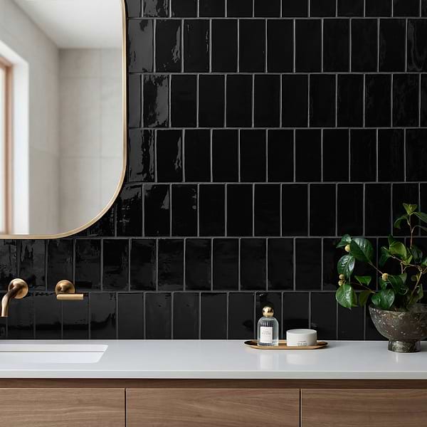 Lancaster Noir Black 3x6 Polished Ceramic Wall Tile