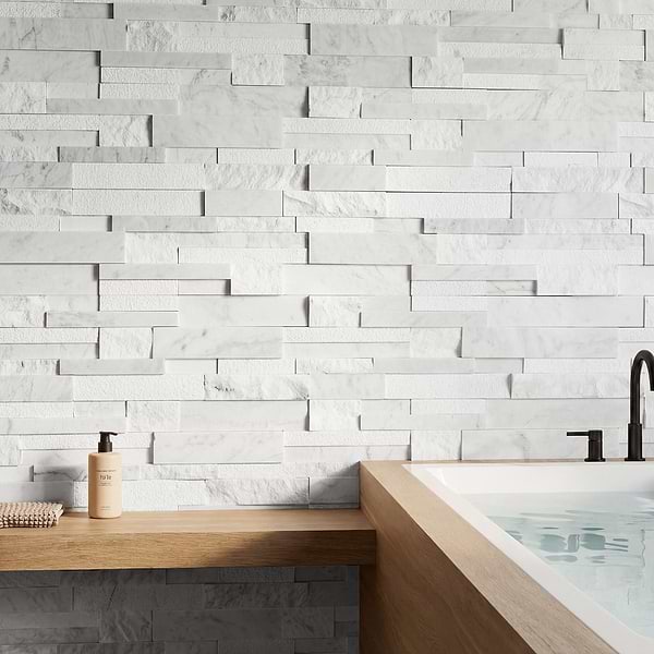 StackStone Bianco Carrara 3D Mixed Finish Marble Mosaic Tile