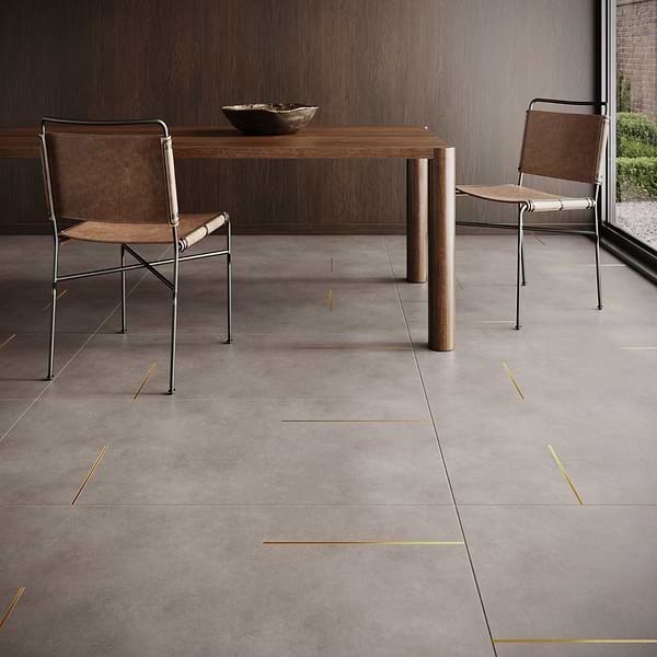 Lines Brass Inlay Greige 24X48 Matte Porcelain Tile in Greige and Gold, View 3, open zoomed image