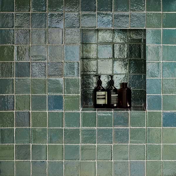 Terra Ember Aqua Blue 4x4 Handmade Metallic Crackled Glossy Terracotta Tile in Blue, View 3, open zoomed image