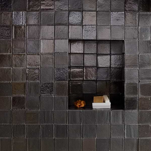 Terra Ember Jet Black 4x4 Handmade Metallic Crackled Matte Terracotta Tile in Black, View 3, open zoomed image