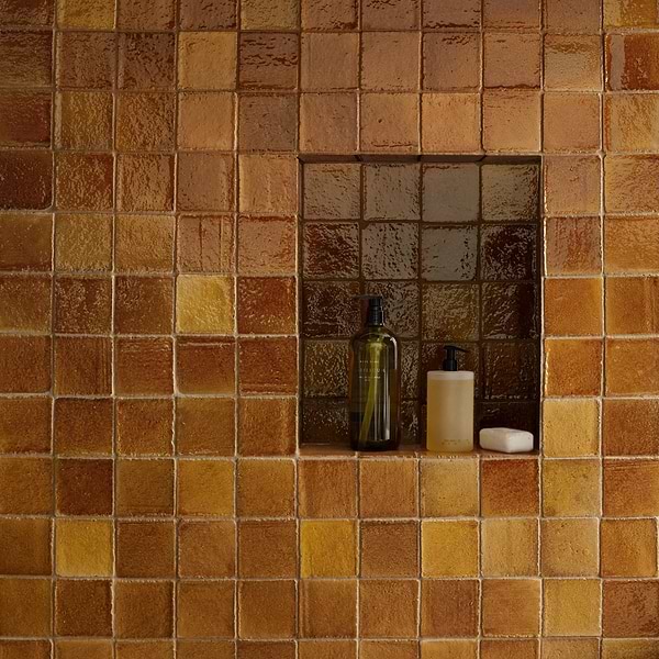 Terra Ember Ocre Brown 4x4 Handmade Crackled Glossy Terracotta Tile in Brown, View 3, open zoomed image